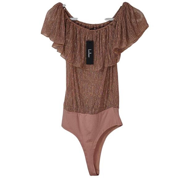 NWT Lulu's Gold Shiny Off The Shoulder Bodysuit - Picture 4 of 7